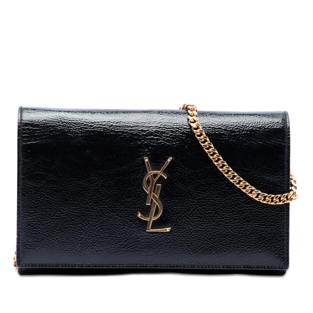 Pre-Loved Saint Laurent Textured Patent Monogram Kate Wallet on Chain
